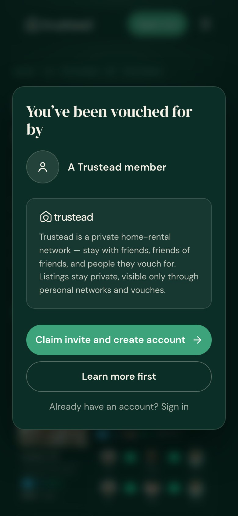 The invite arrival pop-up on a phone, showing the Sign in line
